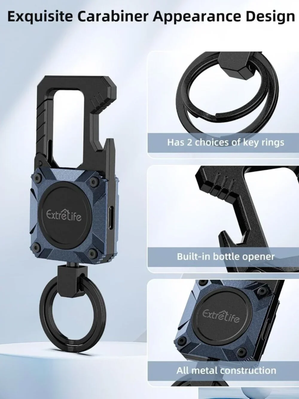 GPS Keychain with Bottle Opener & Carabiner - Works with Apple Find My
